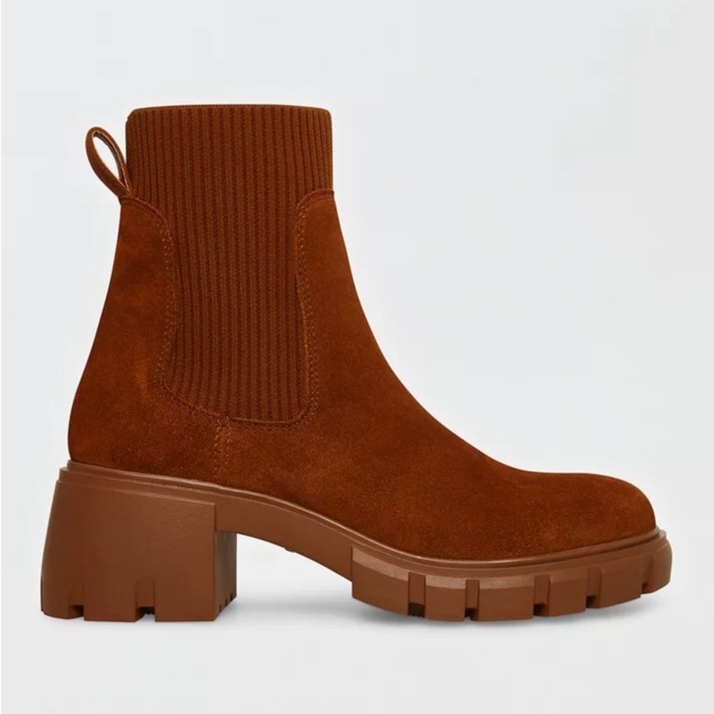 $119 Steve Madden Hayle Brown Suede Platform Lug Sole Chelsea Ankle Boot Sz 5.5